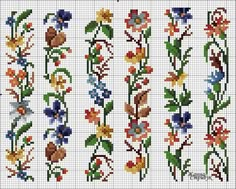 cross stitch pattern with flowers and leaves on the side, all in different colors to choose from