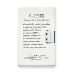 the clippies are packaged in a white box with an ad for them to use