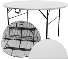 a white round table with black legs and an empty shelf underneath it, on a white background