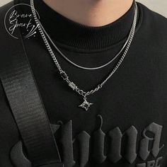 Men's Necklace, Trendy And Unique Hip-Hop Style Chain, Silver Sweater Chain, Halloween Streetwear Accessory, Stylish Jewelry, Gift For Him ✨ Color: Silver ✨ Plating: No Precious Metal Plated ✨ Style: Street ✨ Material: Stainless Steel Welcome to our premium men's jewelry store, where style meets quality. We offer a curated selection of stylish and durable accessories that cater to the modern man's taste. Whether you are shopping for yourself or looking for the perfect gift, our collection is des Streetwear Jewelry, Silver Sweater, Mens Silver Jewelry, Charm Choker Necklace, Punk Vintage, Style Hip Hop, Layered Necklace Set, Star Pendant Necklace, Mens Jewelry Necklace