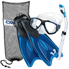 scuba gear including snorkels, mask and goggles are shown in this image