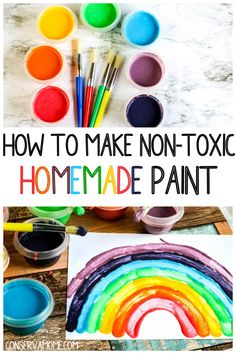 how to make non -toxic homemade paint with rainbow colors and text overlay