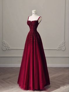 Evening Dresses Wine Red, Corset Prom Dress Burgundy, Fancy Evening Dresses Classy, A-line Prom Dresses, Dark Red Sweet 16 Dresses, Burgandy Prom Dresses, Prom Dress Types, Blood Red Prom Dress, Prom Dress Back Design