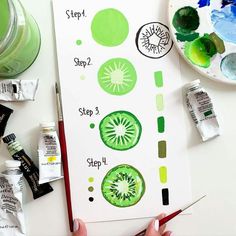 someone is doing something with green paint on the paper and some other things to do