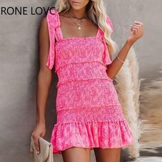 Premium Quality Love Shack Fancy Style Tiered Ruffle Ruched Dress Mini Dress Hot Pink, Women's Dresses Adrette Outfits, Preppy Summer Outfits, Preppy Dresses, Moda Chic, Cute Preppy Outfits, Dresses Elegant, Mode Inspo, Dress Elegant, Fashion Chic