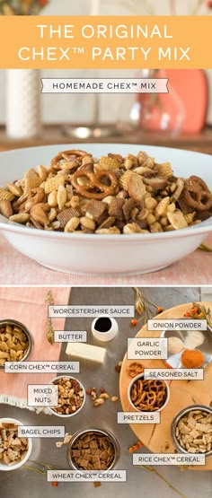 the original chex party mix is made with nuts, cheese and other ingredients to make it