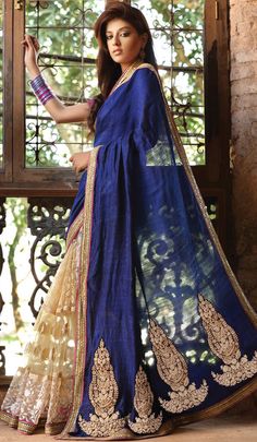 Blue and nude saree Blue Sari, Mode Tips, Mysore