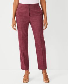 Elevate your wardrobe with the Petite Eva Ankle Pant in Cross Weave - Curvy Fit by Ann Taylor. These pants are designed to flatter with a curvy fit, featuring a lean leg and an ankle-grazing crop that enhances your silhouette. Perfect for any season, the textured cross weave fabric adds a sophisticated touch.

- Size: Petite 00
- Color: Plum Rose
- Gender: Female
- Material: 68% Polyester, 30% Rayon, 2% Spandex
- Features: Front zip with hook-and-bar closure, front off-seam pockets, back besom p Cropped Pants Outfit, Outfit For Petite Women, Lean Legs, Petite Pants, Petite Women, Dresses For Teens, Casual Fall Outfits, Business Casual Outfits, Ankle Pants