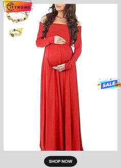 Women's Maternity Dress Party Dress Swing Dress Photoshoot Dress Solid Color Long Dress Maxi Dress Long Sleeve Off Shoulder Fashion Party White Yellow Red Winter Fall S M L Xl Xxl Spring Plain Dress For Party, Plain Spring Party Dresses, Spring Party Plain Dress, Winter Floor-length Stretch Dresses, Solid Stretch Off-shoulder Dress, Fitted Red Long Sleeve Spring Dress, Fitted Red Long Sleeve Dress For Winter, Red Fitted Long Sleeve Dress, Maternity Maxi Dress In Solid Color