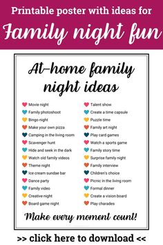 the printable poster for family night fun