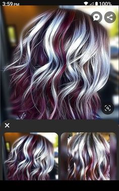 Shoulder Length Hair Color Ideas Fall, Womens Long Hair Color Ideas, Dark On Bottom Light On Top Hair, Best Hair Color For Grey Hair, Silver Hair With Red Highlights, Vivid Winter Hair Color, Dark Red Hair With Blonde Highlights Burgundy, Winter Color Hair