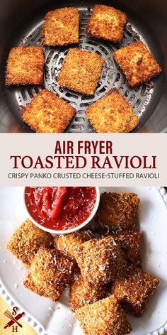 air fryer toasted ravioli recipe with crispy parmesan cheese - stuffed ravioli