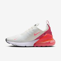 Nike's first lifestyle Air Max brings you style, comfort and big attitude in the Nike Air Max 270. The design draws inspiration from Air Max icons, showcasing Nike's greatest innovation with its large window and fresh array of colors. Nike Air Max 270 Women, Womens Nike Air Max 270, Nike Air Max 270 White, Nike 270, Cute Summer Shirts, 270 Nike, Cute Nike Shoes, Cute Nikes, Pink Nikes