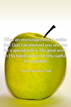 an apple sitting on top of a table next to a quote from john ericson tada