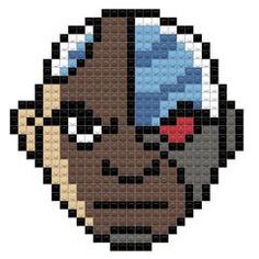 an image of a pixel art piece with a face in the middle and blue sky behind it