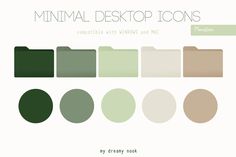 the minimal desktop icons are arranged in shades of green, beige and white with text that reads