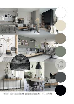 a collage of photos with different furniture and decor items in grey, black, white and neutral colors