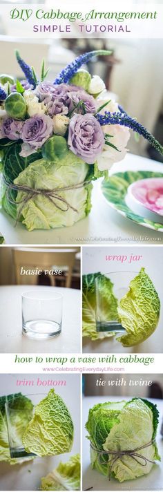 how to make cabbage arrangements with flowers and leaves