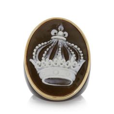 Queen Crown, Gold Border, 14kt Gold, Modern Luxury, Classic Art, Black Onyx, Onyx