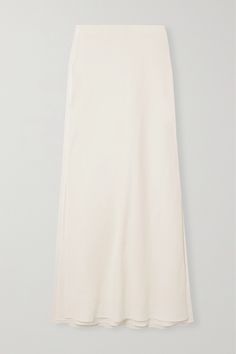 Elegant Cream Skirt For Daywear, Chic White Silk Maxi Skirt, Elegant White Maxi Skirt For Work, Classic White Relaxed Maxi Skirt, White Relaxed-fit Silk Skirt, White Silk Skirt With Relaxed Fit, White Relaxed Fit Silk Skirt, White Relaxed Silk Skirt, White Silk Maxi Skirt