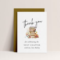 a thank you card with books and wine