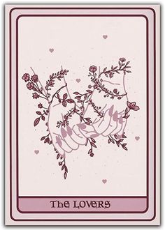 the lovers playing card with two hands holding each other's arms and flowers on it