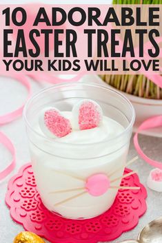 an easter treat in a glass with bunny ears on top