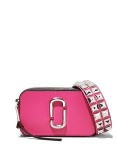 hot pink leather silver-tone hardware top zip fastening studded detachable shoulder strap internal slip pocket slip pocket to the rear Hot Pink Bag, Travel Bags For Women, Luxury Purses, Marc Jacobs Bag, Pretty Bags, Cute Purses, Tk Maxx