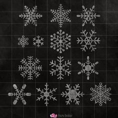 snowflakes are shown on a blackboard in different sizes and shapes, with the words