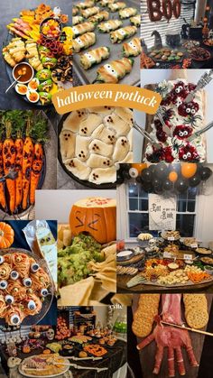 a collage of halloween food and desserts