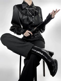 Classic Gothic Fashion, Formal Gothic Outfit, Modern Victorian Gothic Fashion, Pentagram Outfit, Vampire Aesthetic Clothes, Victorian Aesthetic Dark, Victorian Vampire Outfit, Gothic Ouji Fashion, Modern Victorian Outfits