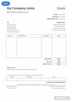 a blank invoice form with the words'my company name '