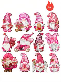 12pcs/24pc/36pc Pink Romantic Santa Claus And Gnome, Valentine's Day Wooden Ornaments, Hanging Crafts, Christmas Tree Decorations, Suitable For Home Decor, Party, Wedding Anniversary Decoration. These Pink Gnome Ornaments Are Designed With Vivid Valentine's Day Elements, Including Different Adorable Valentine's Day Gnomes. These Wooden Hanging Decors Are Perfect For Valentine's Day, Christmas, Wedding, Love-Themed Parties, Anniversary And More, To Fill Your Home With Love. Multicolor    WPC Wood Hanging Decor, Valentine Wood Crafts, Ornaments Wood, Wedding Anniversary Decorations, Valentine Tree, Santa Doll, Wooden Slices, Anniversary Decorations