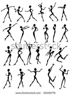 silhouettes of running people in various poses