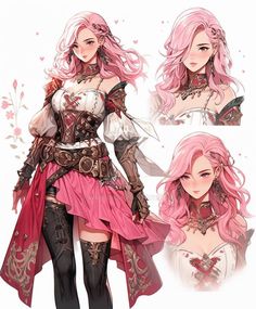 an anime character with pink hair and long white hair wearing a cosplay outfit