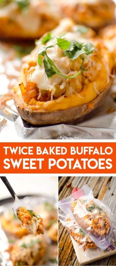 twice baked buffalo sweet potatoes are ready to be eaten