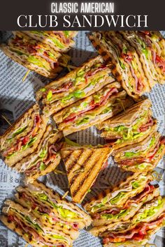 Club sandwiches on a tray lined with newspaper. Classic Club Sandwich, Best Club Sandwich, Classic American Food, Sandwich Club, American Sandwich, New York Club, Fresh Green Salad, Club Sandwiches, Club Sandwich Recipes