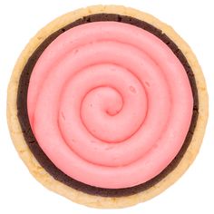 a cookie with pink frosting in the center on a white background photo by michael strick / shutterstocker com