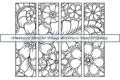 a set of four stained glass panels with flowers on them