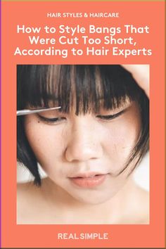 We asked hairstylists how to style short bangs that were cut too short, including hair accessories for bangs and techniques that fake longer length. #beautytips #bangs #hairstyles #hair How To Style Messed Up Bangs, Hide Short Bangs Hairstyles, How To Fix Messed Up Bangs, Style Short Bangs How To, How To Hide Your Bangs Hairstyles, Hair Accessories For Short Hair Bobs, How To Style Short Bangs To The Side, How To Style Too Short Bangs, Bangs Too Short Fix