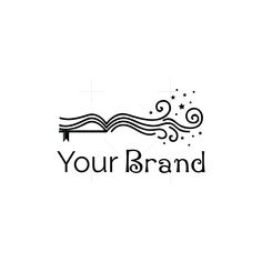 a black and white logo with the words, your brand on it's side