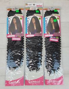 Rock that new hairstyle for the new year ON A BUDGET!    Brand new in packaging, this listing is for 3 packs of extensions.   Caribbean Passion Water Wave 18" - CB1807, COLOR 1 Finger Friendly Fuller & Natural Light Weight Easy Combing & Styling Perfect Texture For Perfect Twist Crochet Styles - Latch Hook Friendly Please take a moment to take a look at my store, MsDimples Mercantile & Oddities. Combined Shipping Available! New inventory being listed daily including a wide variety of perfumed gi Different Types Of Hair Extensions, Braid In Hair, Ashley Murphy, C.o. Bigelow, Hairstyle Wigs, Water Wave Crochet, Crochet Styles, Hair Pack, Waves Curls