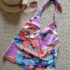 French Connection Huckleberry Floral Tankini Top Nwt Gorgeous Mix Of Periwinkle, Violet, Coral & Sky Blue Tag Shows This Is A Medium, But It Runs Very Small And Would Best Fit An Xs Or Small Lined At The Bust, But Not Padded Chest - 13.5” From Bottom Of Chest Down - 11” Lightweight Bathing Suit Dress, Floral Tankini, Halter One Piece Swimsuit, Bathing Suit Covers, Floral Embroidered Dress, Reversible Bikinis, Print Swimsuit, Printed Swim, Swim Suit Bottoms