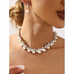 Gender:Women's; Shape:Round; Style:Party / Evening,Elegant; Jewelry Type:Earrings,Necklaces; Material:Alloy,Imitation Pearl; Shipping Weight:0.1; Package Dimensions:8.01.05.0; Listing Date:12/03/2024 Pearl Earrings And Necklace Set, Brave Wedding, Pearl Wedding Jewelry Sets, Pearl Necklace And Earrings, Pearl Jewelry Wedding, Zirconia Necklace, Cubic Zirconia Necklace, Jewelry Pearl, Necklace And Earrings Set