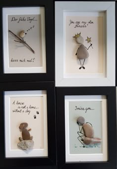 four framed pictures with different sayings on them