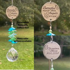 three different pictures of a wind chime with the names of each wind catcher on it