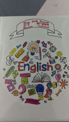 the back cover of a book with an image of books and symbols on it that says english