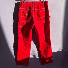 Brand New Dickies Cargo Pant Red Cotton Bottoms With Belt Loops, Red Straight Leg Pants With Pockets, High Waist Red Cotton Cargo Pants, Red Cotton Pants With Belt Loops, Red Full-length Cotton Bottoms, Red Cotton Full-length Bottoms, Red Full Length Cotton Bottoms, Red Straight Leg Bottoms With Pockets, Casual Red Pants With Belt Loops