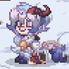 a pixel art image of an old woman sitting on the ground