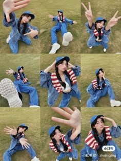 a collage of photos of a woman with her hands in the air